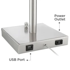 360 Lighting Andre Modern Table Lamps Set Of 2 With Square Risers 28 1/4" Tall Silver Metal USB And AC Power Outlet In Base White Drum Shade For Desk -360 Lighting GUEST 57bc90ae 4754 452e 8252 1c0994a43377