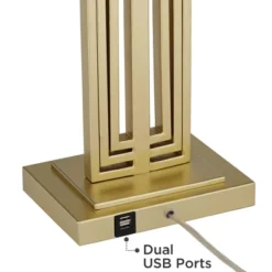 360 Lighting Sonia Modern Table Lamps 29 1/2" Tall Set Of 2 Gold Metal With Dual USB Charging Ports White Rectangular Shade For Bedroom Living Room -360 Lighting GUEST 582ebbf0 d7d9 45ad 98a8 c6c35783ae83