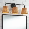360 Lighting Keanu Farmhouse Rustic Wall Light Matte Black Hardwire 23 1/4" 3-Light Fixture Natural Rattan For Bathroom Vanity -360 Lighting GUEST 58c994c5 d209 48ae b30f 1e74b6a0fbdd