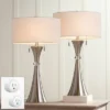 360 Lighting Rachel 28" Tall Concave Column Modern Table Lamps Set Of 2 Pull Chain WiFi Smart Socket Silver Metal Living Room Bedroom White Shade -360 Lighting GUEST 59f316c9 f38d 4ad0 a093 658c1c8999f3