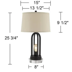 360 Lighting Marcel Industrial Table Lamps Set Of 2 With Round Risers 24 1/4" High Black LED Nightlight USB Port Natural Shade For Living Room Desk -360 Lighting GUEST 5b3d7b39 5f05 45b5 b671 1935b16b1722