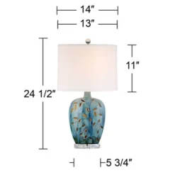 360 Lighting Devan Modern Table Lamp 24 1/2" High Blue Ceramic With LED Nightligh White Oval Shade For Bedroom Living Room Bedside Nightstand Office -360 Lighting GUEST 5c0f5114 8c8f 47ab b01d 58bf14ec60f8