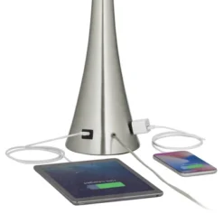 360 Lighting Karl Modern Table Lamps 27 1/2" Tall Set Of 2 Brushed Nickel With USB And Outlet White Drum Shade For Bedroom Living Room House Bedside -360 Lighting GUEST 5d8fe791 e1dc 43f6 b636 8b8c627300b3