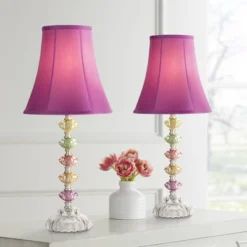 360 Lighting Bohemian Country Cottage Accent Table Lamps 21" High Set Of 2 Orchid Stacked Glass Off White Bell Shade For Bedroom Living Room Bedside