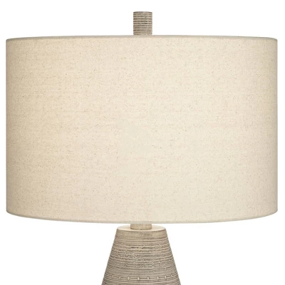 360 Lighting Julio Modern Table Lamp 30" Tall Natural Gray Ceramic Oatmeal Drum Shade For Bedroom Living Room Bedside Nightstand Office Kids House 5 360 Lighting Julio Modern Table Lamp 30" Tall Natural Gray Ceramic Oatmeal Drum Shade For Bedroom Living Room Bedside Nightstand Office Kids House - Image 3