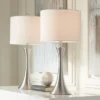 360 Lighting Gerson Modern Table Lamps 24" High Set Of 2 Brushed Nickel With Dimmers LED White Drum Shade For Bedroom Living Room Bedside Nightstand