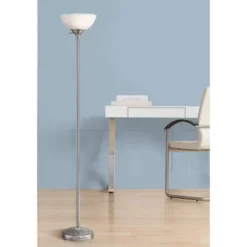 360 Lighting 11 360 Lighting Maddox Modern Torchiere Floor Lamp 71" Tall Satin Nickel Silver Metal Alabaster Glass Shade For Living Room Bedroom Office House Home