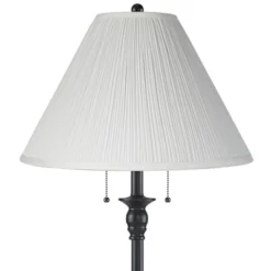 360 Lighting Dyna Traditional 58" Tall 2-Light Standing Floor Lamp Skinny Pole Pull Chain Black Finish Living Room Bedroom House Pleated Ivory Shade