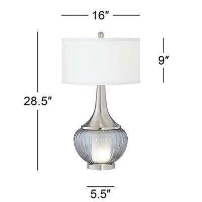 360 Lighting Courtney Modern Table Lamp 28 1/2" Tall Fluted Smoked Glass With Nightlight White Linen Drum Shade For Bedroom Living Room Nightstand 5 360 Lighting Courtney Modern Table Lamp 28 1/2" Tall Fluted Smoked Glass With Nightlight White Linen Drum Shade For Bedroom Living Room Nightstand - Image 3