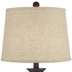 360 Lighting Dolbey Rustic Farmhouse Table Lamps 28" Tall Set Of 2 Bronze Burlap Linen Drum Shade For Bedroom Living Room Bedside Nightstand Office