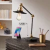360 Lighting Taurus Industrial Rustic Desk Lamp 20" High Black Gold With USB Charging Port Adjustable For Bedroom Living Room Bedside Nightstand House