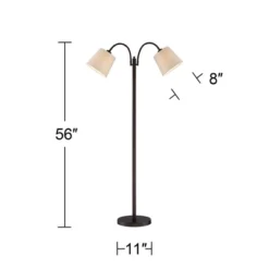 360 Lighting Modern Floor Lamp 56" Tall Dark Bronze Twin Arm Adjustable Gooseneck Neutral Cotton Drum Shade For Living Room Reading Bedroom -360 Lighting GUEST 63806d4e 2dea 47da ab81 dd260c5fe2d0