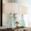 360 Lighting Ryan Modern Coastal Table Lamps 28 1/2" Tall Set Of 2 Blue Glass White Drum Shade For Bedroom Living Room Bedside Nightstand Office House -360 Lighting GUEST 65083a27 1228 40e1 9cc1 5f731f112ccb
