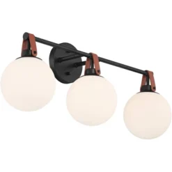360 Lighting Nubuck 25 3/4" Wide Black And Brown Leather 3-Light Bath Light -360 Lighting GUEST 66699bf0 a232 4a52 ae2f d918eec2d9b7