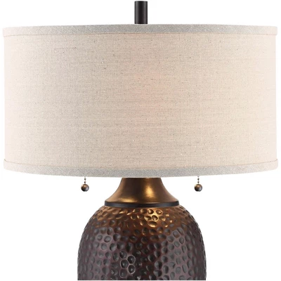 360 Lighting Cody Rustic Farmhouse Table Lamps Set Of 2 With Round Risers 27 1/2" Tall Oiled Bronze Hammered Oatmeal Drum Shade For Bedroom House Home 3 360 Lighting Cody Rustic Farmhouse Table Lamps Set Of 2 With Round Risers 27 1/2" Tall Oiled Bronze Hammered Oatmeal Drum Shade For Bedroom House Home