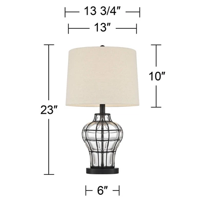360 Lighting Hudson Rustic Table Lamps 23" High Set Of 2 Dark Bronze Blown Clear Glass Gourd Burlap Fabric Drum Shade For Bedroom Living Room Bedside 5 360 Lighting Hudson Rustic Table Lamps 23" High Set Of 2 Dark Bronze Blown Clear Glass Gourd Burlap Fabric Drum Shade For Bedroom Living Room Bedside - Image 3