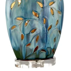 360 Lighting Devan Modern Table Lamp 24 1/2" High Blue Ceramic With Table Top Dimmer LED Nightligh White Shade For Bedroom Living Room Nightstand Home -360 Lighting GUEST 6b3a2c0d 9c06 42ce bca4 1f415d6ffc8e