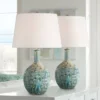 360 Lighting Mid Century Modern Table Lamps 26" High Set Of 2 Ceramic Teal Glaze Handcrafted White Empire Shade For Living Room (Colors May Vary)