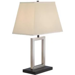 360 Lighting Modern Accent Table Lamp 22 3/4" High Brushed Nickel Open Geometric Metal Rectangular Linen Fabric Shade For Bedroom Living Room House -360 Lighting GUEST 6ca3e218 ef69 4eb4 b02c bc30a9c6f860