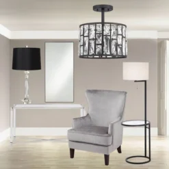 360 Lighting Modern Floor Lamp With Table Glass 62" Tall Black White Fabric Drum Shade For Living Room Reading Bedroom Office -360 Lighting GUEST 6d427a4f 77ae 4021 8f99 cfd6e608a8b4