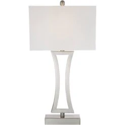 360 Lighting Roxie Modern Table Lamps 31" Tall Set Of 2 Brushed Nickel Metal Off White Fabric Rectangular Shade For Bedroom Living Room Bedside Office -360 Lighting GUEST 6e06fd90 e5f1 4a10 bdaa 51f7e636ed82