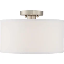 360 Lighting Adams Modern Ceiling Light Semi Flush Mount Fixtures 14" Wide Set Of 2 Brushed Nickel White Fabric Drum For Bedroom Kitchen Living Room -360 Lighting GUEST 6ebfa7dd 580c 45a6 a7a0 349bdd1cc33c