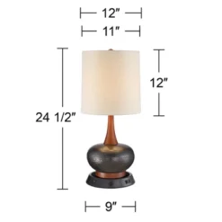 360 Lighting Andi Modern Mid Century Table Lamp 24 1/2" High Hammered Brown Red With Dimmable USB Workstation Base Off White Shade For Bedroom Desk -360 Lighting GUEST 70a3c810 f559 41bb 9dfe 6b9751a36541
