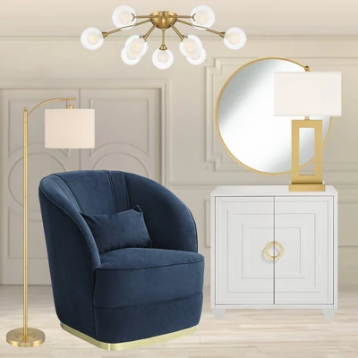 360 Lighting Modern Downbridge Floor Lamp 61 1/2" Tall Warm Gold Metal Off-White Linen Drum Shade For Living Room Reading Bedroom 10 360 Lighting Modern Downbridge Floor Lamp 61 1/2" Tall Warm Gold Metal Off-White Linen Drum Shade For Living Room Reading Bedroom - Image 8