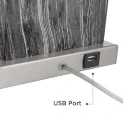 360 Lighting Connie Modern Table Lamps Set Of 2 With White Marble Riser 25" High Black Faux Marble USB Charging Port White Rectangular Shade For Desk -360 Lighting GUEST 71589750 1e2d 47e9 a685 da6f3eb5bf29 1