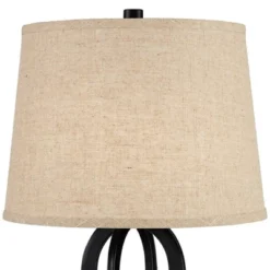 360 Lighting Marcel Industrial Table Lamps 24 1/4" High Set Of 2 Black With USB Port LED Nightlight Burlap Drum Shade For Bedroom Living Room Desk -360 Lighting GUEST 71872a2b b87b 4d09 8a34 aff7a30a0885