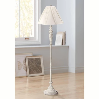 360 Lighting Vintage Chic Floor Lamp 60" Tall Antique White Washed Ivory Pleated Drape Fabric Shade For Living Room Reading Bedroom Office 3 360 Lighting Vintage Chic Floor Lamp 60" Tall Antique White Washed Ivory Pleated Drape Fabric Shade For Living Room Reading Bedroom Office
