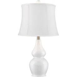 360 Lighting Jane Modern Table Lamps 25" High Set Of 2 White Ceramic Softback Fabric Drum Shade For Bedroom Living Room Bedside Nightstand Office Home -360 Lighting GUEST 721bf762 0b0e 4262 8b42 9136aed2e81a