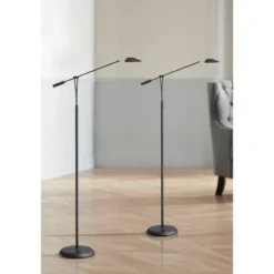 360 Lighting Arnie Modern 62" Tall Standing Floor Lamps Set Of 2 Lights Pharmacy-Style LED Adjustable Arm Black Finish Living Room Bedroom House