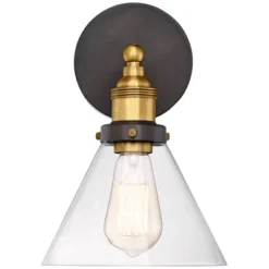 360 Lighting Burke Industrial Modern Wall Light Sconce Dark Bronze Brass Hardwire 7 1/4" Fixture LED Clear Glass For Bedroom Bathroom Living Room -360 Lighting GUEST 73412e3d 2f0f 4577 8cf0 feef34327df3 1