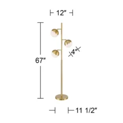 360 Lighting Kelowna Mid Century Modern 67" Tall Standing Floor Lamp Skinny Tree 3-Light Gold Metal Antique Brass Finish Living Room Globe White Shade -360 Lighting GUEST 7350b836 24bb 49cc 9c15 264e94132e0f