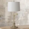 360 Lighting Traditional Swing Arm Desk Table Lamp Adjustable Height 36" Tall Antique Brass White Hardback Drum Shade Living Room Bedroom -360 Lighting GUEST 74c33a03 ea2b 4e75 b047 f21f945bdbf1