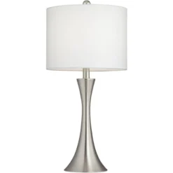 360 Lighting Gerson Modern Table Lamps 24" High Set Of 2 Brushed Nickel With Dimmers LED White Drum Shade For Bedroom Living Room Bedside Nightstand -360 Lighting GUEST 7516bb50 4e9c 464e a4d8 a069799e7fcc