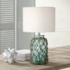 360 Lighting Crosby Coastal Accent Table Lamp 22 1/2" High Coastal Blue Green Glass Rope Off White Drum Shade For Bedroom Living Room Bedside Office -360 Lighting GUEST 75ba6808 cc5e 4355 a363 9f20d19ec187