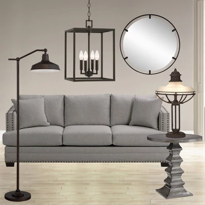 360 Lighting Kayne Rustic Farmhouse Floor Lamp Standing 61" Tall Satin Bronze Metal Downbridge Shade For Living Room Reading Bedroom Office House Home 9 360 Lighting Kayne Rustic Farmhouse Floor Lamp Standing 61" Tall Satin Bronze Metal Downbridge Shade For Living Room Reading Bedroom Office House Home - Image 7