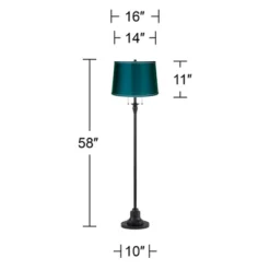360 Lighting Dyna Traditional 58" Tall 2-Light Standing Floor Lamp Skinny Pole Pull Chain Black Finish Living Room Bedroom House Drum Deep Teal Shade -360 Lighting GUEST 76808ee2 341f 4f27 9053 ff934312325d