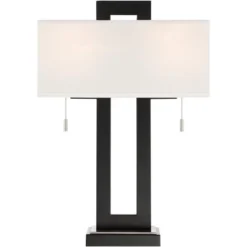 360 Lighting Neil Modern Rustic Table Lamp 26" High Black Metal With USB Charging Port White Rectangular Shade For Bedroom Living Room Bedside Desk -360 Lighting GUEST 7684b29a 9dc3 44bb afdd 20a3328b68f1