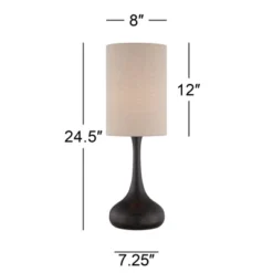 360 Lighting Modern Table Lamp 24.5" High Espresso Bronze Metal Droplet Linen Cylinder Shade For Living Room Family Bedroom Bedside Office -360 Lighting GUEST 77d9bf4d d15e 4e22 9749 54a43be4a16e