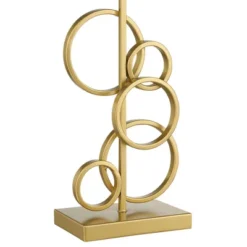 360 Lighting Saul Modern Table Lamp 26" High Brass Gold Metal Open Rings Oatmeal Fabric Rectangular Shade For Bedroom Living Room Bedside Nightstand -360 Lighting GUEST 781f02c6 cdc7 49d3 a670 83176c8bab9a