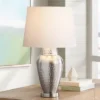 360 Lighting Rupert Modern Table Lamp 25" High Brushed Nickel Hammered White Linen Drum Shade For Bedroom Living Room Bedside Nightstand Office Kids -360 Lighting GUEST 785d0e30 7a18 4e01 b86a 81165c8c017c