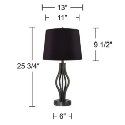 360 Lighting Heather Modern Industrial Table Lamps 25 3/4" High Set Of 2 Dark Iron With USB Charging Port Black Faux Silk Drum Shade For Bedroom Desk -360 Lighting GUEST 787b6d95 c64a 499b a39f 55fbba9eb732