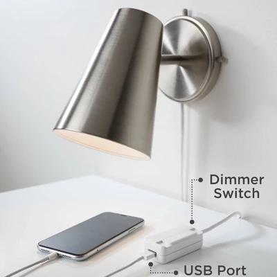 360 Lighting Modern Wall Lamp With USB Port Matte Black Brass Plug-In 6 1/4" Light Fixture Cone Shade For Bedroom Bedside House Reading 7 360 Lighting Modern Wall Lamp With USB Port Matte Black Brass Plug-In 6 1/4" Light Fixture Cone Shade For Bedroom Bedside House Reading - Image 5