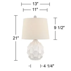 360 Lighting Ellen 21" High Sculptured Small Mid Century Modern Coastal Accent Table Lamp White Ceramic Single Living Room Bedroom Bedside Nightstand -360 Lighting GUEST 78a35270 b85f 470b 8d36 f557ab41e97c
