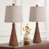 360 Lighting Fraiser 23 1/2" High Cone Small Mid Century Modern Accent Table Lamps Set Of 2 Brown Wood Finish Living Room Bedroom Oatmeal Shade -360 Lighting GUEST 7a3fed9c ca74 4668 bca1 bc64bbd4fd3e