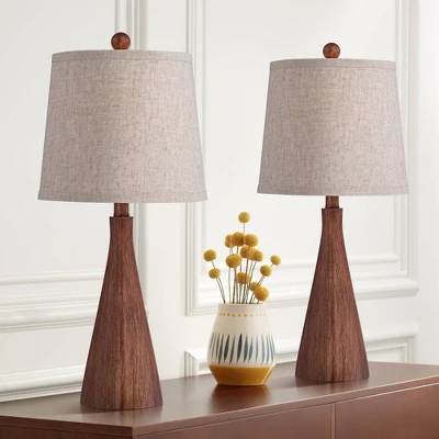 360 Lighting Fraiser 23 1/2" High Cone Small Mid Century Modern Accent Table Lamps Set Of 2 Brown Wood Finish Living Room Bedroom Oatmeal Shade 3 360 Lighting Fraiser 23 1/2" High Cone Small Mid Century Modern Accent Table Lamps Set Of 2 Brown Wood Finish Living Room Bedroom Oatmeal Shade
