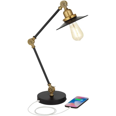 360 Lighting Taurus Industrial Rustic Desk Lamp 20" High Black Gold With USB Charging Port Adjustable For Bedroom Living Room Bedside Nightstand House 4 360 Lighting Taurus Industrial Rustic Desk Lamp 20" High Black Gold With USB Charging Port Adjustable For Bedroom Living Room Bedside Nightstand House - Image 2